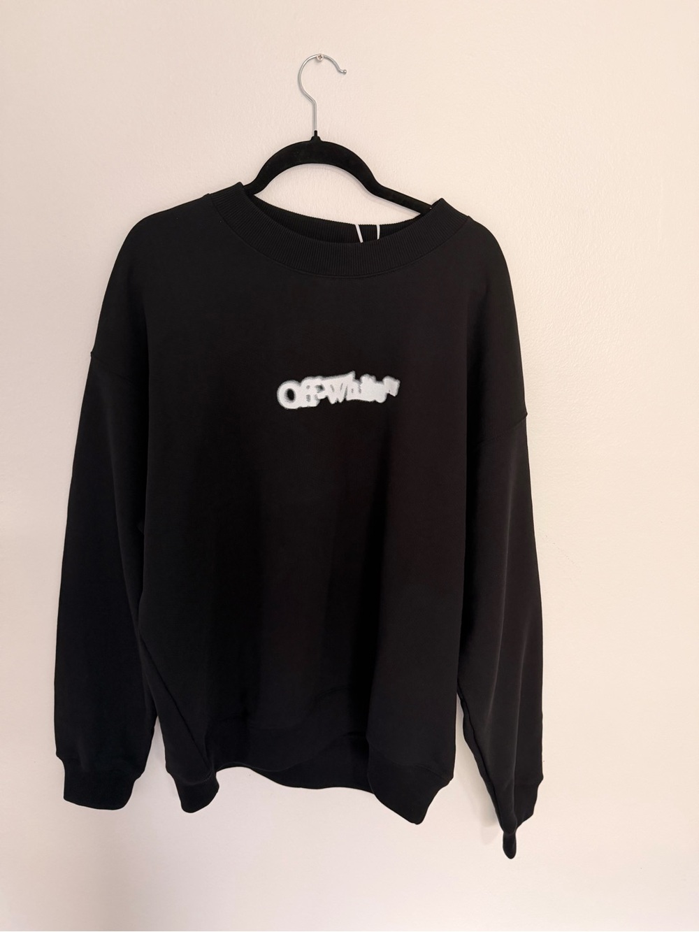 Off-White Black Crewneck Sweater with White Text Logo